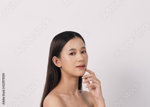 Young Asian women face with Korean style make up for skincare cosmetics