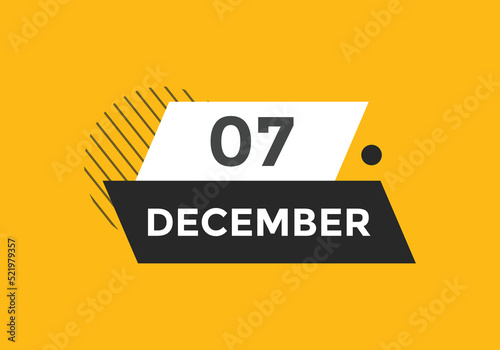 december 7 calendar reminder. 7th december daily calendar icon template. Calendar 7th december icon Design template. Vector illustration
