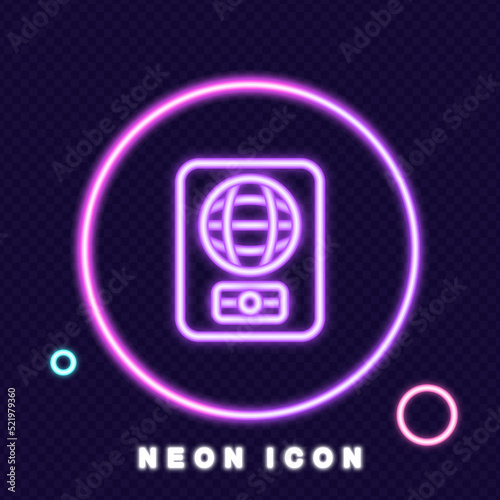 International passport line icon. Document, ID, biometry, personal data, identity confirmation, electronic chip. Travel concept. Neon glow style. Vector line icon for Business and Advertising
