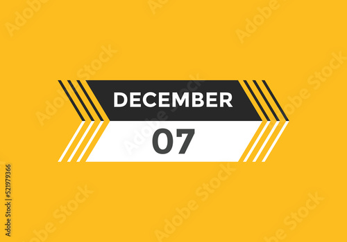 december 7 calendar reminder. 7th december daily calendar icon template. Calendar 7th december icon Design template. Vector illustration
