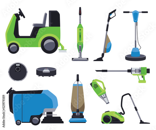 Vacuum cleaner professional and domestic appliances vector illustration isolated.