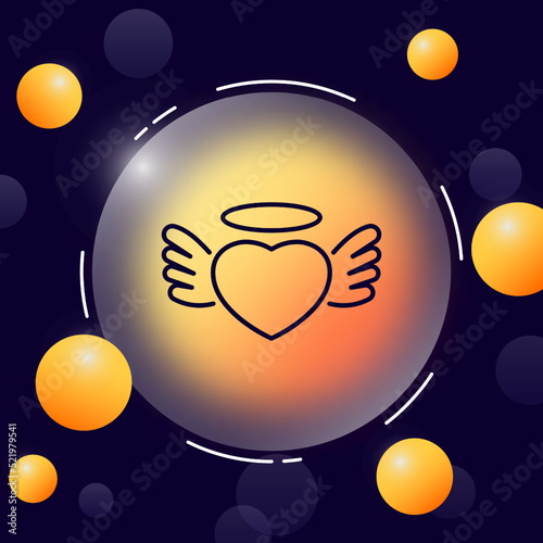 Heart with wings and halo line icon. Angel, love, cupid, valintines day, feelings, congratulation, celebration, couple, marriage. Relationships concept. Glassmorphism. Vector line icon for Businesss photo