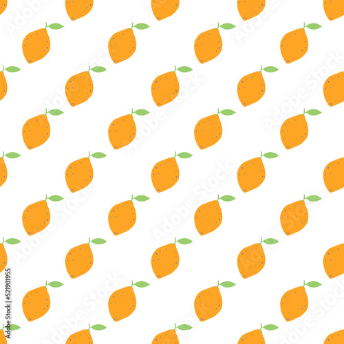 Fototapeta Naklejka Na Ścianę i Meble -  Lemons with leaves in flat hand drawn style, vector seamless pattern