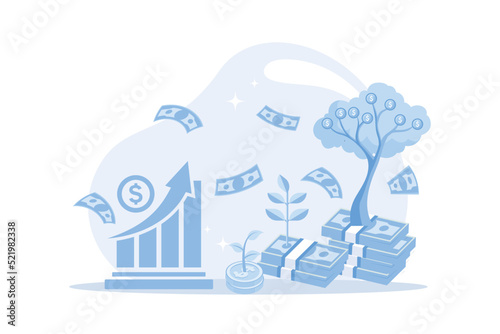 Financial or investment growth, increase earning profit and capital gain, success in wealth management concept, smart businessman investor finish watering growing money plant seedling with coin tree f