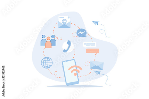 Word cloud of software related items. Digital communication formats, floss, open source software. Unified conversation modern technology. Ways of interaction with gadgets, messages and email Flat vect