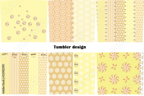 Backgrounds and templates for wrapping 20-oz Tumbler. Sublimation floral pink beige textures with beads and buttons. Boho, retro, country style.