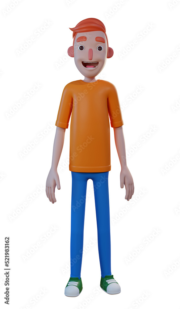 3D illustration the boy is standing cheerfully Transparent PNG