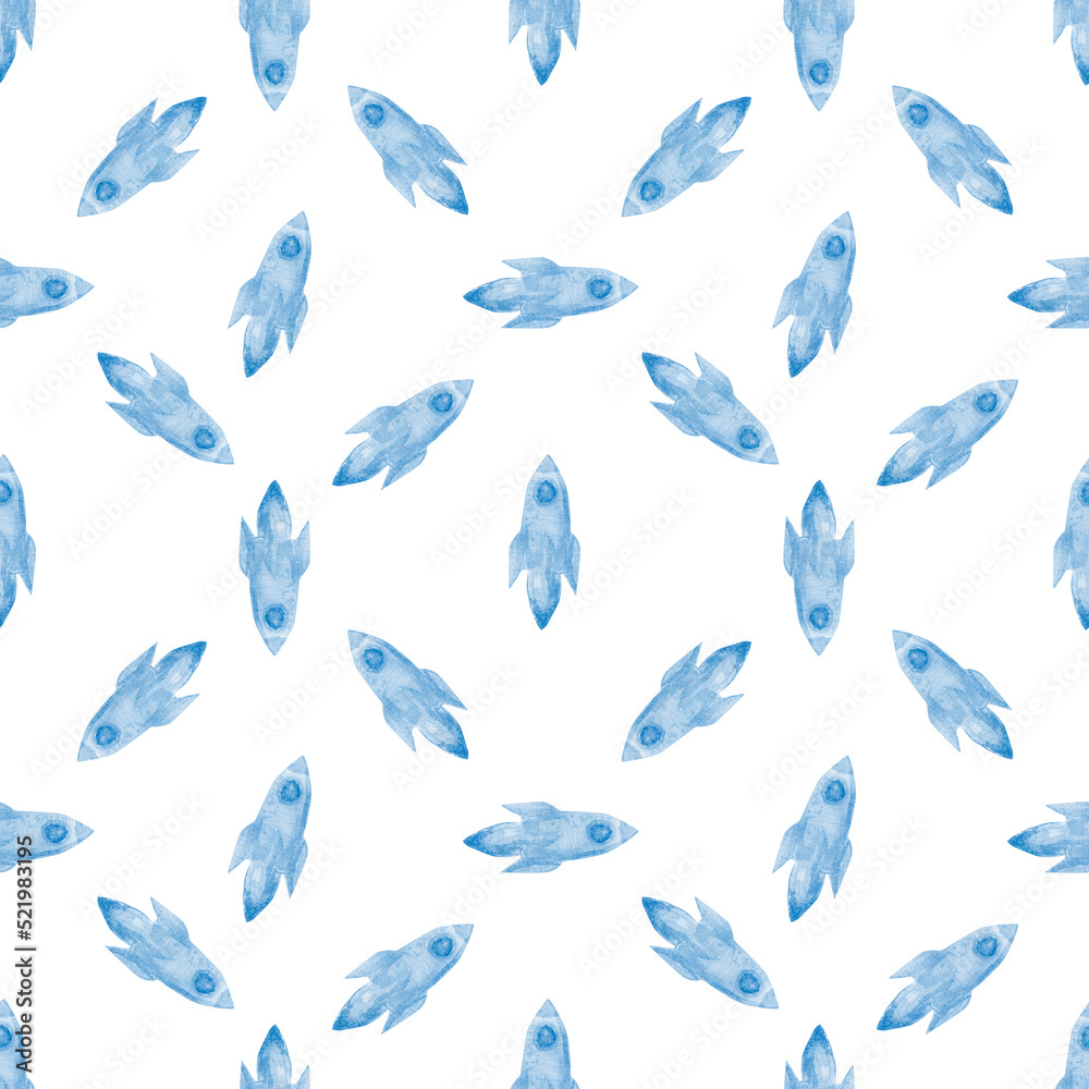 Fototapeta premium Rocket watercolor illustration. Seamless pattern.
