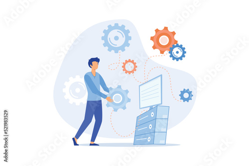 Industrial automated arm for business process automation. mechanical industrial automate. working with business automation, modern technical equipment for startup flat vector modern illustration