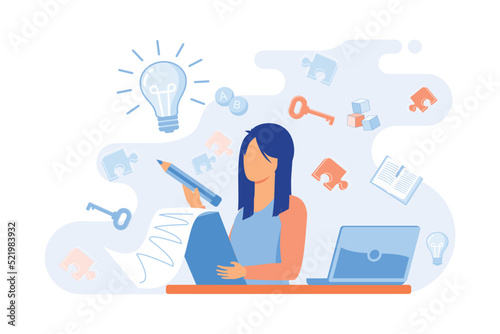Creative thinking. People with different mental mindset types or model creative. Imaginative logical and structural thinking. MBTI person metaphor. Mind behavior concept. modern Flat illustration photo