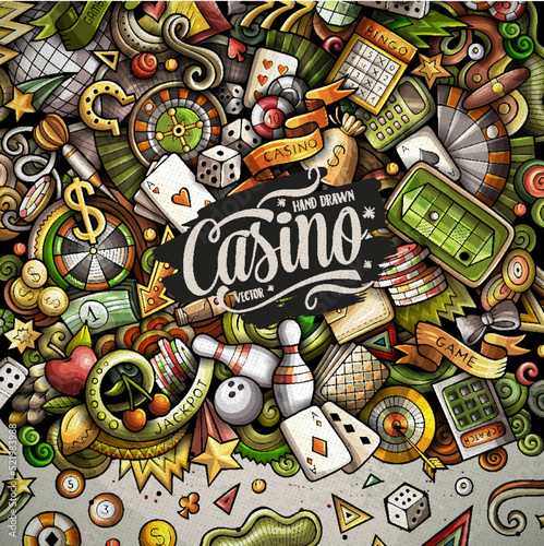 Casino hand drawn vector doodles frame.