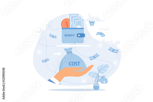 Dividend income and financial profitability. Return on investment chart, budget fund plan, revenue increase, accounting report, money bag income, pension saving account, flat modern illustration
