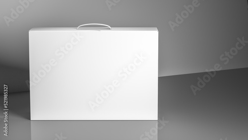 white carton Box With Handle Mockup isolated, 3d render with copy space place for logo and branding