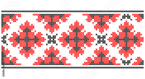 Vector seamless cross-stitched old ornament Ukraine. Embroidered good like old handmade cross-stitch ethnic Ukraine pattern. Ukrainian towel with ornament, rushnyk called, in vector.