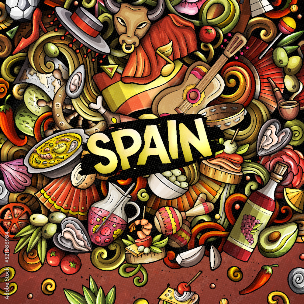 Spain cartoon vector doodles frame