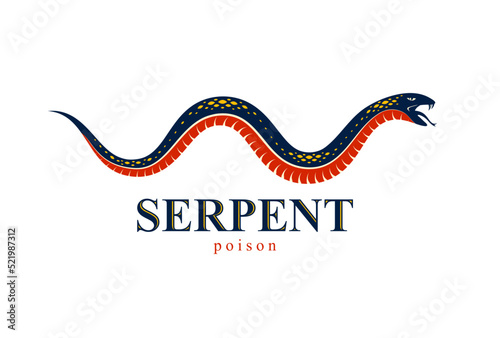 Venomous snake vintage tattoo, vector logo or emblem of aggressive predator reptile, deadly poisoned serpent symbol, vintage style illustration.