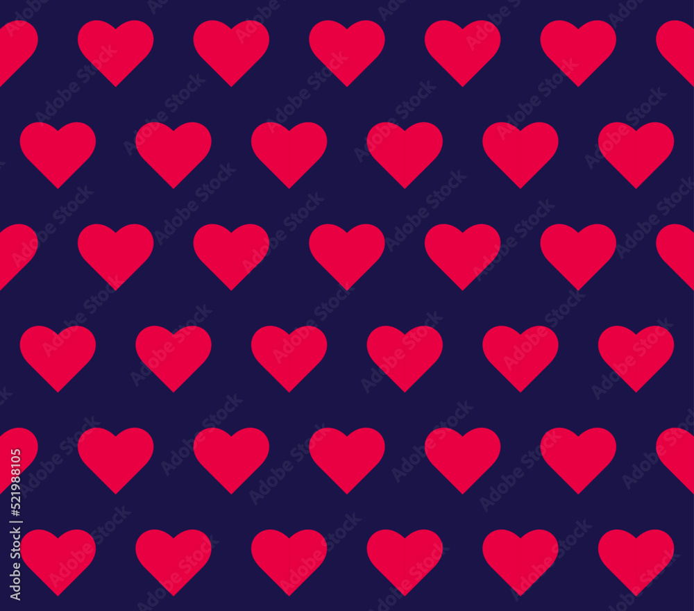 Endless seamless pattern of hearts Red vector hearts on a blue background. Wallpaper for wrapping paper Background for Valentine's Day Vector illustration. Color pattern with hearts Celebration. Heart