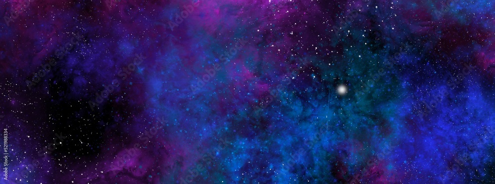 Naklejka premium Cosmic background with a blue and pink nebula and stars. Space background with realistic nebula and shining stars. Abstract scientific background with nebulae and stars in space. 