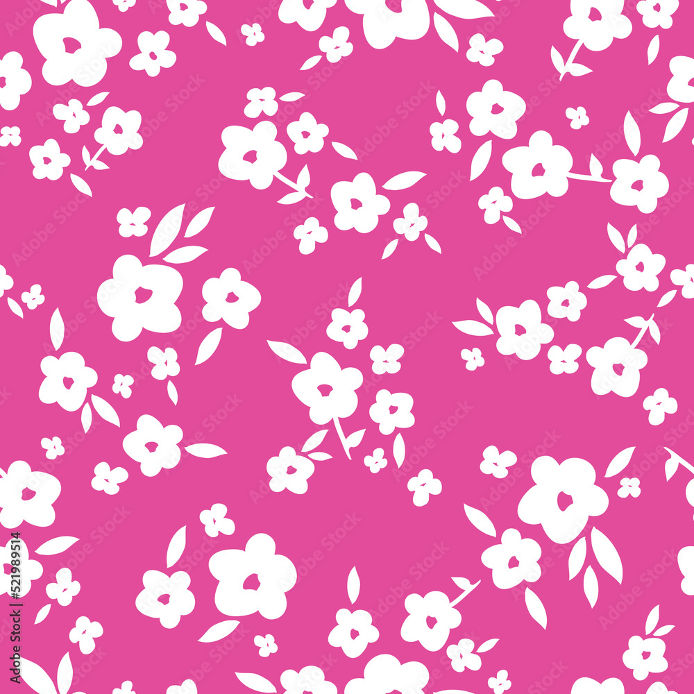 Simple vintage pattern. white flowers and leaves. pink  background. Fashionable print for textiles and wallpaper.