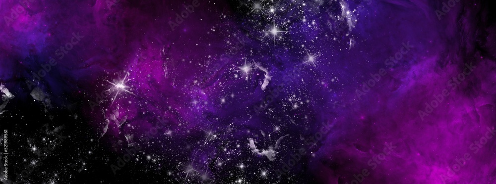 Cosmic background with a blue and pink nebula and stars. Space background with realistic nebula and shining stars. Abstract scientific background with nebulae and stars in space. 
