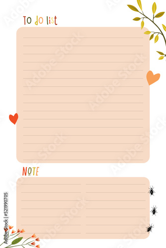 The daily planner template. Organizer and schedule with space for notes. Vector illustration. A to-do list to do. Colorful with leaves