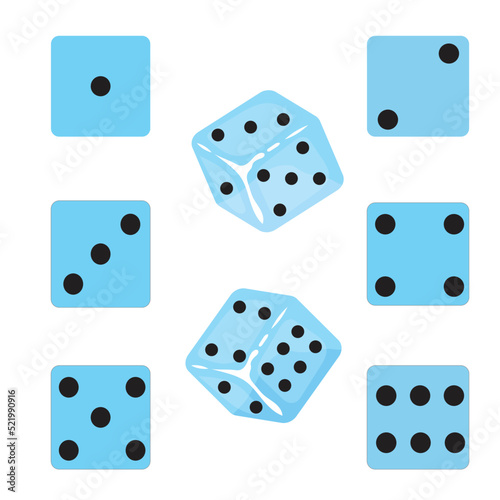 Blue dice set in different positions