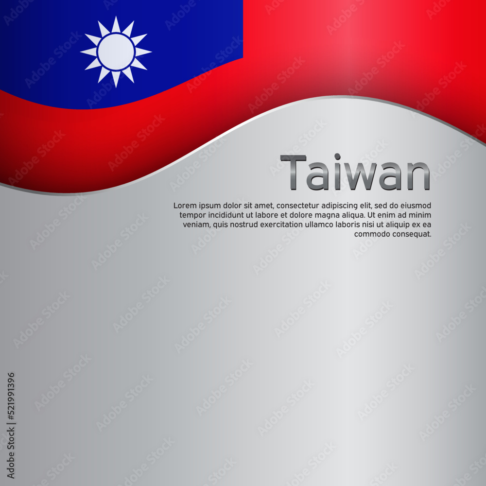 Taiwan flag on a metal background. Republic of China. State patriotic taiwanese banner, cover. Background with wavy taiwan flag. National poster. Business booklet. Vector, design template