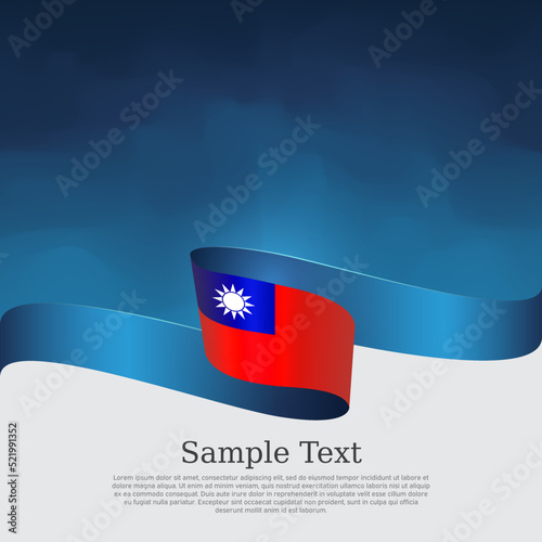 Taiwan flag on blue white background. Republic of China. State patriotic taiwanese banner, cover. Wavy ribbon with taiwan flag. National poster. Business booklet. Vector, design template