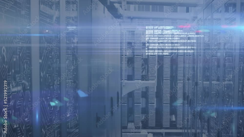 Animation of data processing and lights over servers Animation of data processing and lights over servers