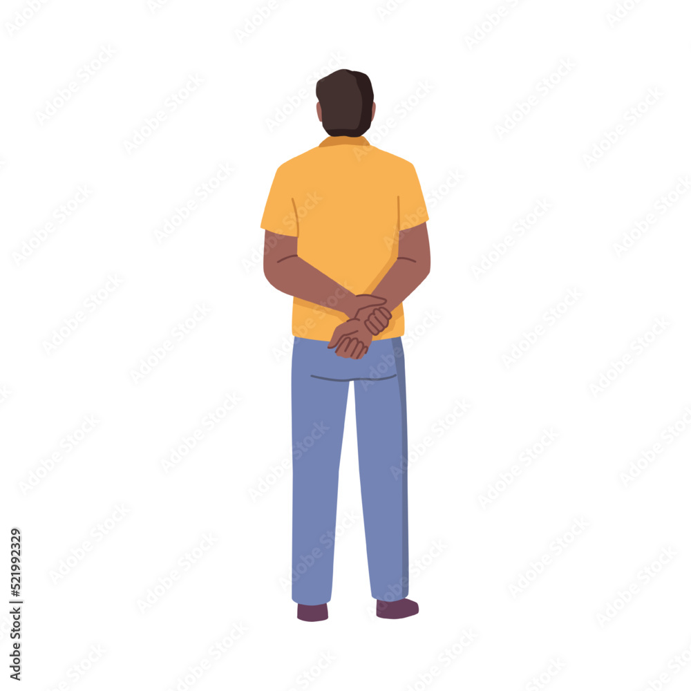 Man back view, student or businessman rear side isolated flat cartoon character back view. Vector illustration of human in casual cloth, person backside Man back view, student or businessman rear side isolated flat cartoon character back view. Vector illustration of human in casual cloth, person backside