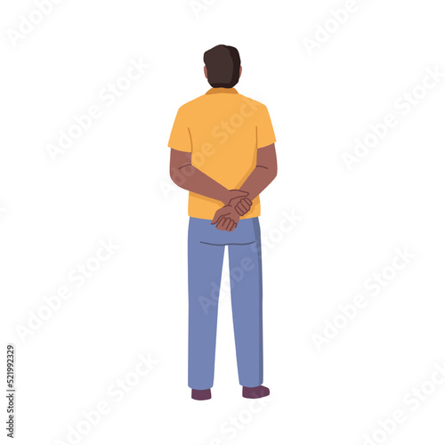 Man back view, student or businessman rear side isolated flat cartoon character back view. Vector illustration of human in casual cloth, person backside