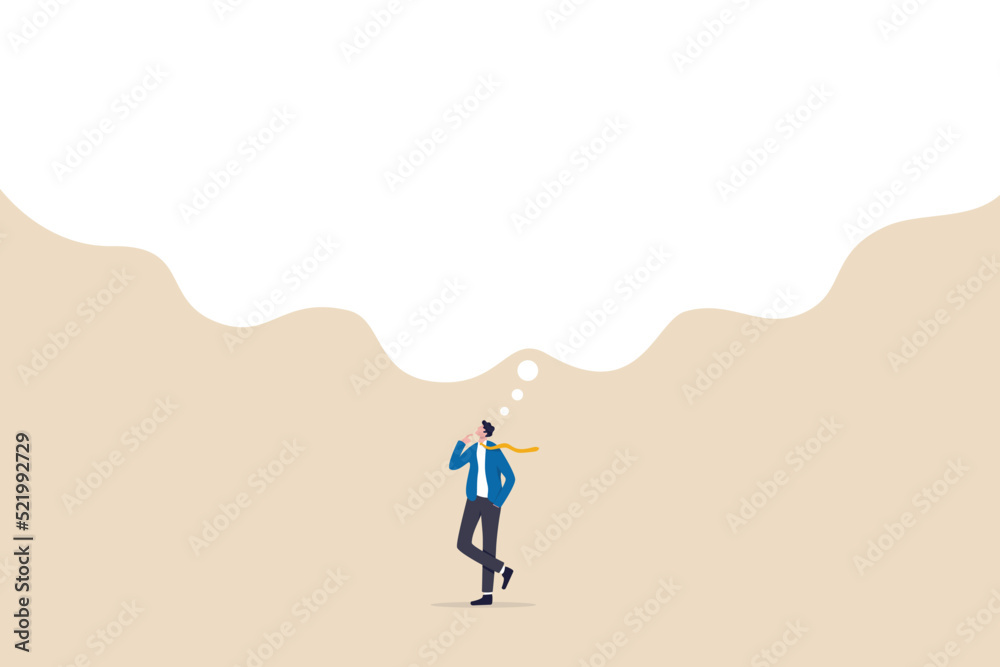 Think big, ambition to success, dream big to change the world or contemplation to get solution to solve big problem, imagination or creativity concept, smart businessman thinking with big bubble. Think big, ambition to success, dream big to change the world or contemplation to get solution to solve big problem, imagination or creativity concept, smart businessman thinking with big bubble.