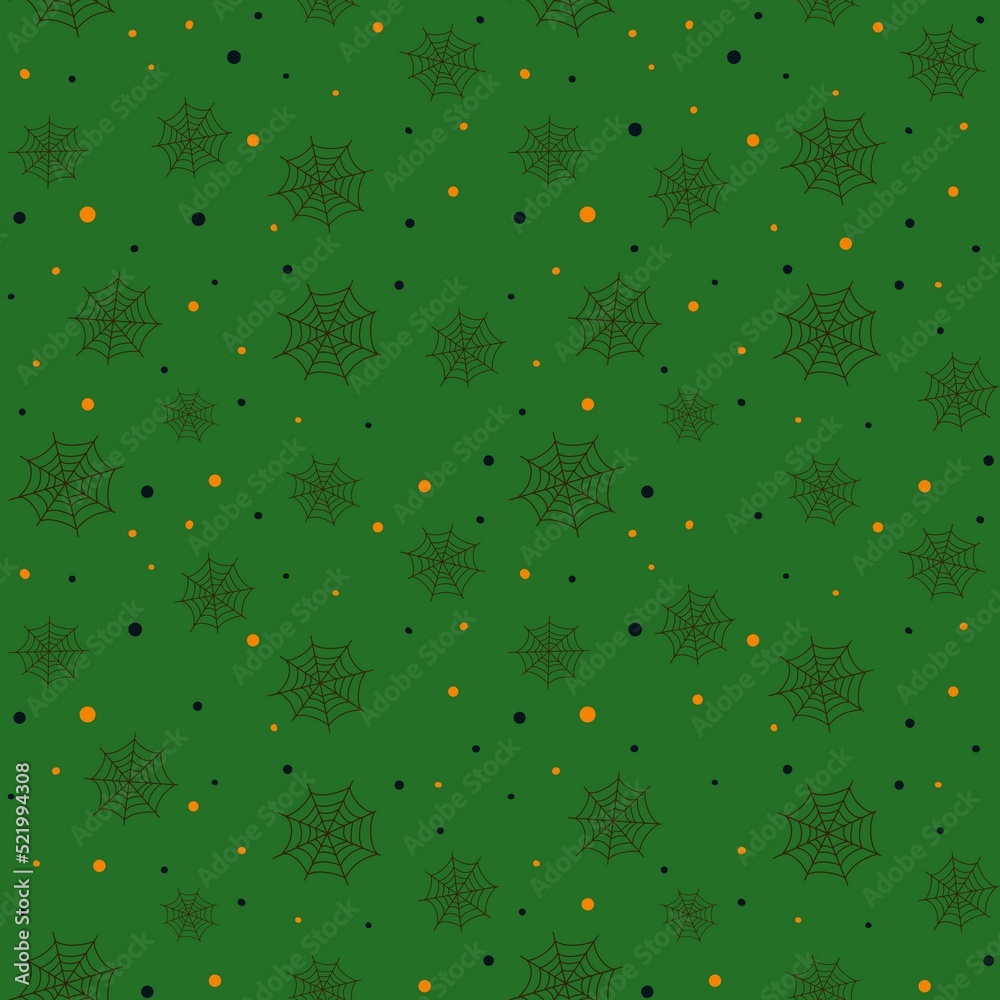 Seamless pattern with spider webs and orange and black polka dot Seamless pattern with spider webs and orange and black polka dot