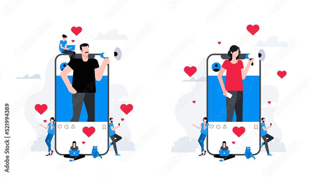 Social network like concept. Reaction on social media post. Animation ...