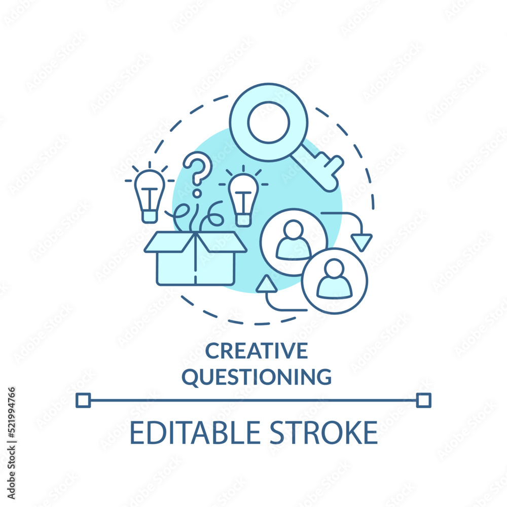 Creative questioning turquoise concept icon. Effective coaching process abstract idea thin line illustration. Isolated outline drawing. Editable stroke. Arial, Myriad Pro-Bold fonts used