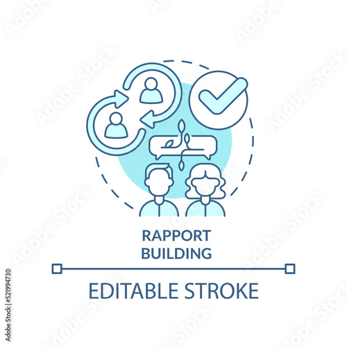 Rapport building turquoise concept icon. Step of business coaching abstract idea thin line illustration. Communication. Isolated outline drawing. Editable stroke. Arial, Myriad Pro-Bold fonts used