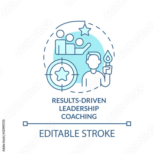 Results-driven leadership coaching turquoise concept icon. Business training service abstract idea thin line illustration. Isolated outline drawing. Editable stroke. Arial, Myriad Pro-Bold fonts used