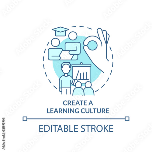 Create learning culture turquoise concept icon. Business coaching certification abstract idea thin line illustration. Isolated outline drawing. Editable stroke. Arial  Myriad Pro-Bold fonts used