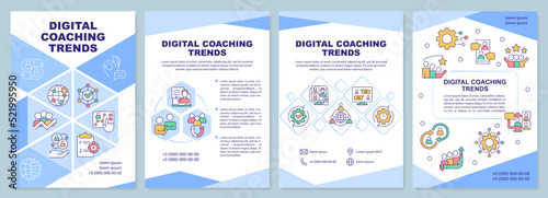 Digital coaching trends blue brochure template. Mentorship. Leaflet design with linear icons. Editable 4 vector layouts for presentation, annual reports. Arial-Black, Myriad Pro-Regular fonts used