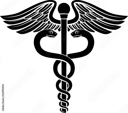 Obraz na plátne Caduceus symbol of two snakes intertwined around a winged rod
