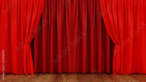 Fotografie, Obraz Empty Stage theater or opera with red curtain, 3D rendering.