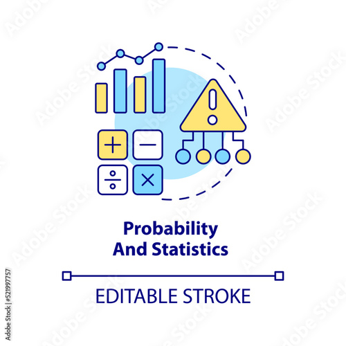 Fototapeta Naklejka Na Ścianę i Meble -  Probability and statistics concept icon. Analysis and prediction. Data analyst skill abstract idea thin line illustration. Isolated outline drawing. Editable stroke. Arial, Myriad Pro-Bold fonts used