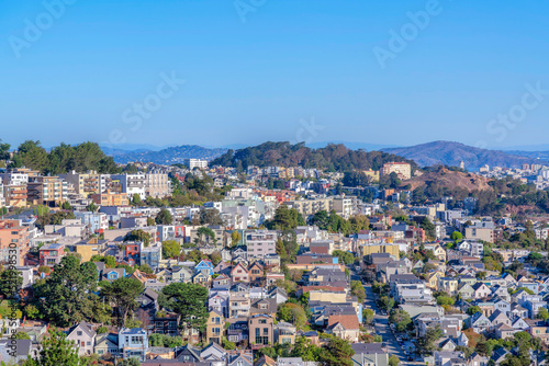 High angle view of the neighborhood near the hills in San Francisco, CA © Jason