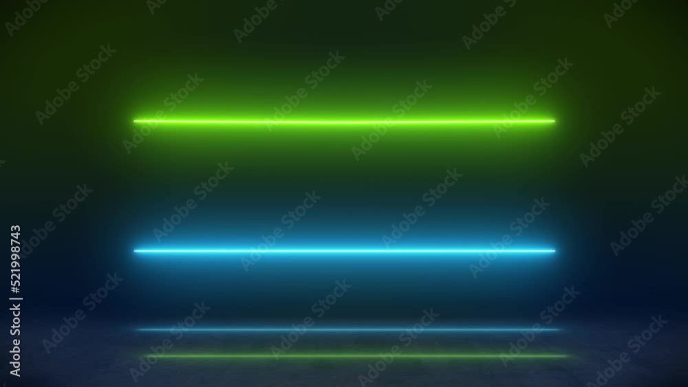 Video animation of glowing neon lines in green and blue on reflecting floor. - Abstract background - seamless loop Video animation of glowing neon lines in green and blue on reflecting floor. - Abstract background - seamless loop