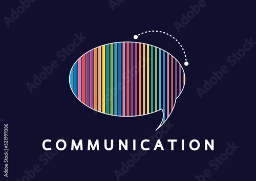 Vector illustration of a communication concept. The word communication with colorful dialog speech bubbles