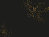 Golden mockup contoured flowers and plants on black background vector illustration
