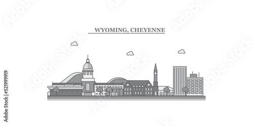 United States, Cheyenne city skyline isolated vector illustration, icons photo