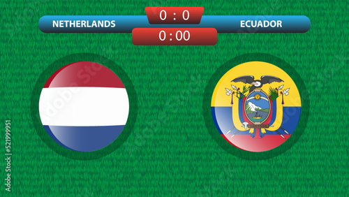 Announcement of the match between the Netherlands and Ecuador as part of the soccer international tournament in Qatar 2022. Group A match. Vector illustration. Sport template.
