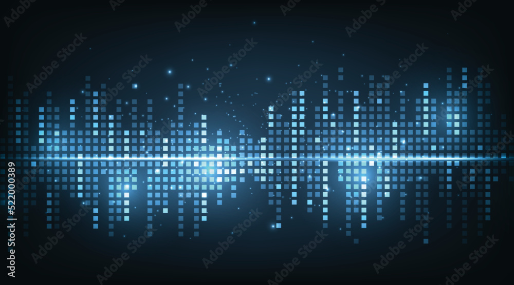 Music equalizer on dark blue background.Waveform pattern for music player, podcast, voice message, music app. Vector illustration. - obrazy, fototapety, plakaty 