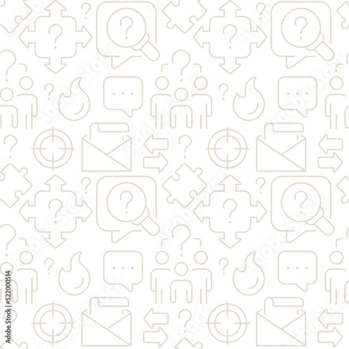 Counseling service abstract seamless pattern. Editable vector shapes on white background. Trendy texture with cartoon color icons. Design with graphic elements for interior, fabric, website decoration